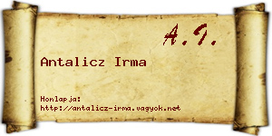 Antalicz Irma névjegykártya